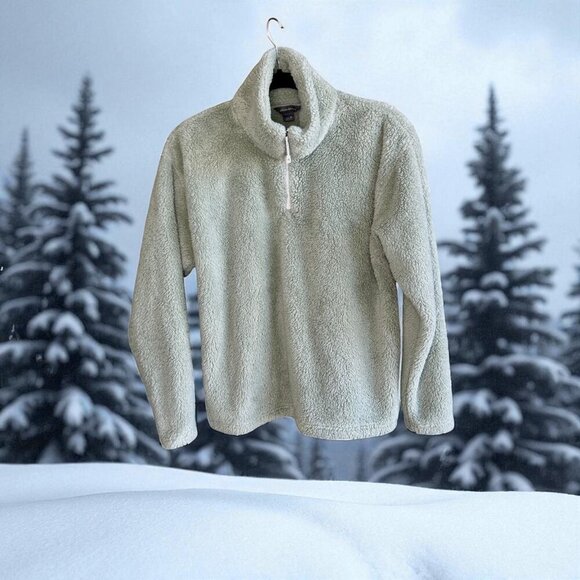 Eddie Bauer Light Green Fleece 1/4 Zip Pullover Cozy Sweater Size Medium - Picture 1 of 11